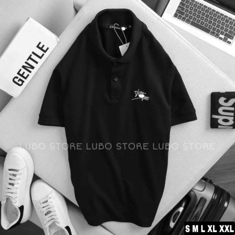 Áo thun nam nữ polo cổ trụ cotton thêu chữ