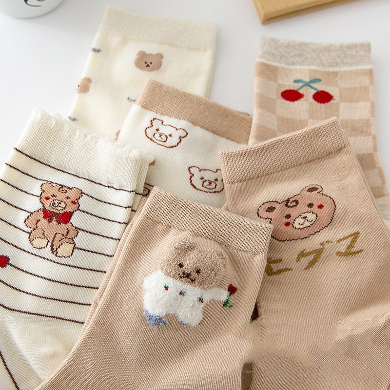 Tất cổ cao in hình gấu Minezo vớ cotton phong cách Hàn Quốc xinh xắn thoáng khí TN142