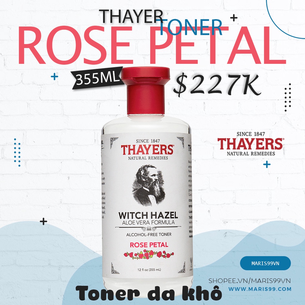 Nước Hoa Hồng Không Cồn Thayers Witch Hazel Rose Petal 355ml (Dành cho da khô, da thường)