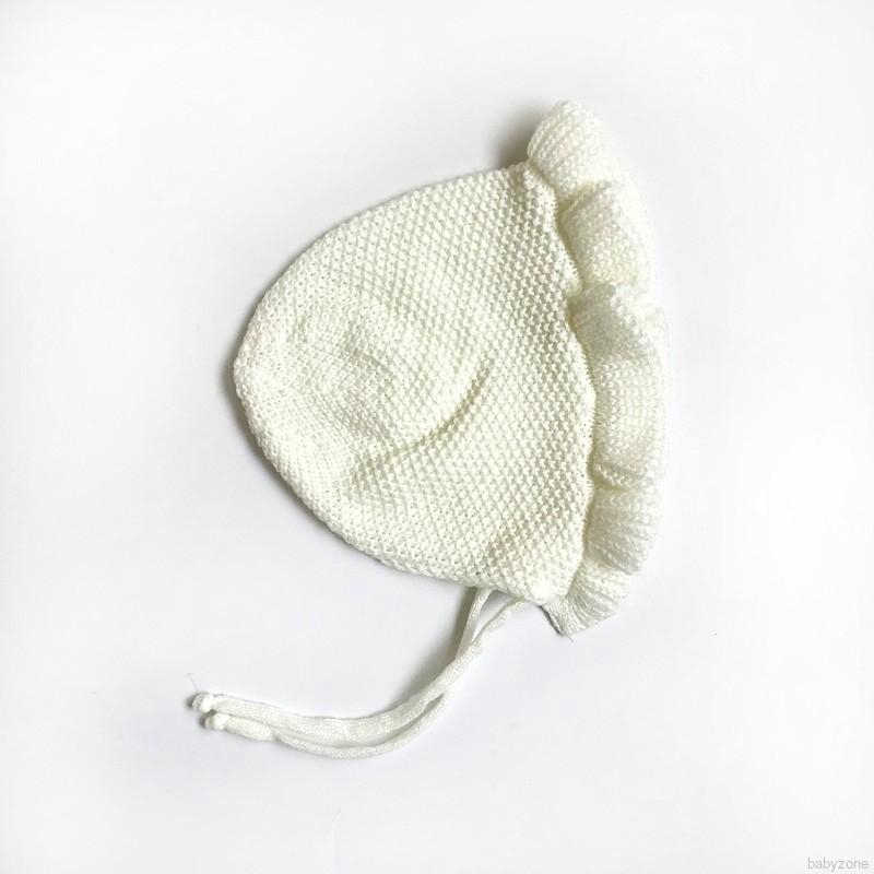 Mũ đan len màu trơn có dây cột xinh xắn cho bé