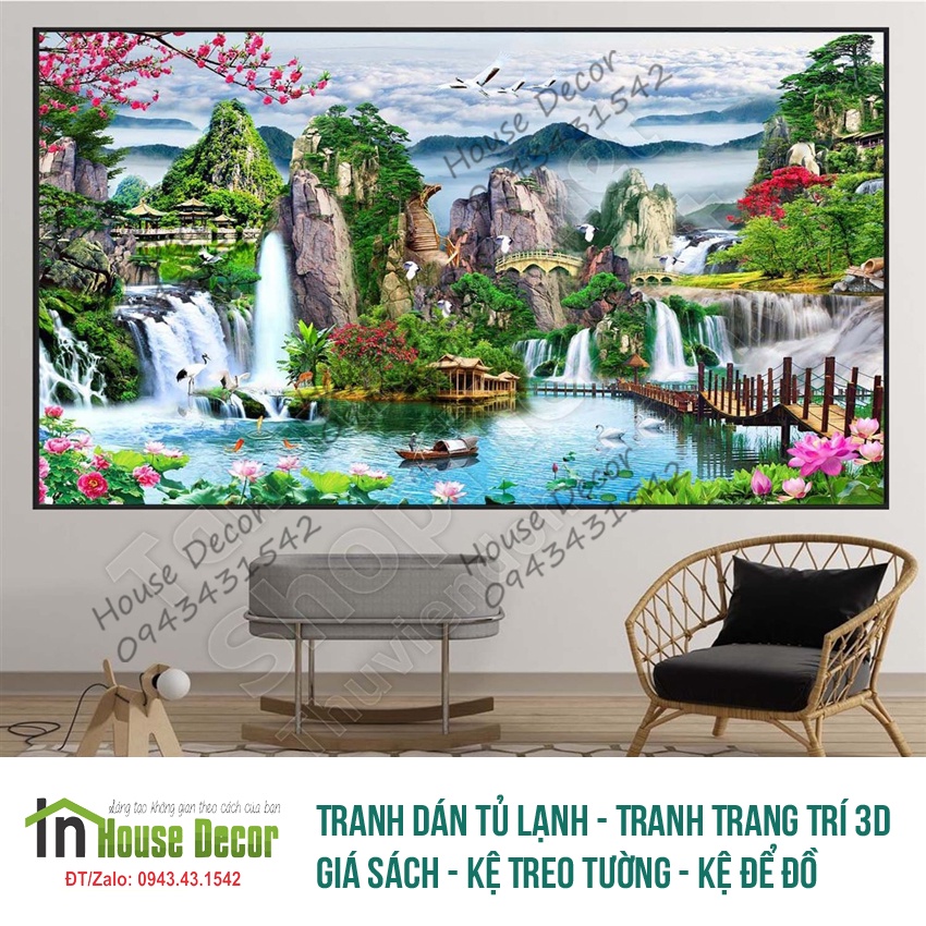 TRANH DÁN TƯỜNG 3D SƠN THUỶ HỮU TÌNH THÁC NƯỚC ĐẸP NHIỀU MẪU - TRANH NON NƯỚC HỮU TÌNH - 3259