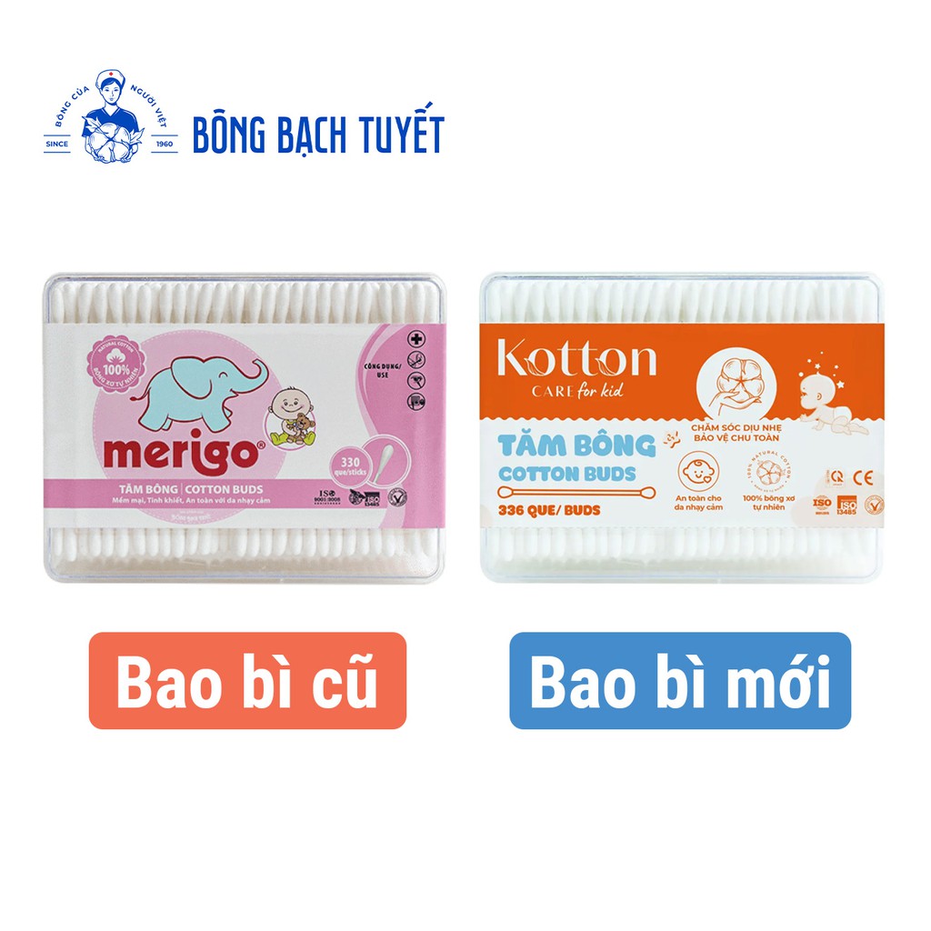 Tăm bông Bạch Tuyết Merigo tiệt trùng (55-330 que) cho trẻ em