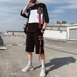 Seluar Set Đồ Thể Thao Ngắn Tay Phong Cách hip hop Thời Trang Cho Nam