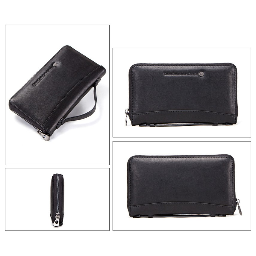 Contact M1246 - Bảo Hành 2 Năm - Bóp Ví Dài Cầm Tay Da Ngựa Điên Men Wallet Genuine Bò - Nam Nữ