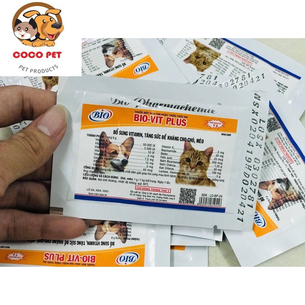 Bột Bổ Sung Vitamin BIO Vit Plus 5g Tăng Cường Sức Đề Kháng Cho Chó Mèo