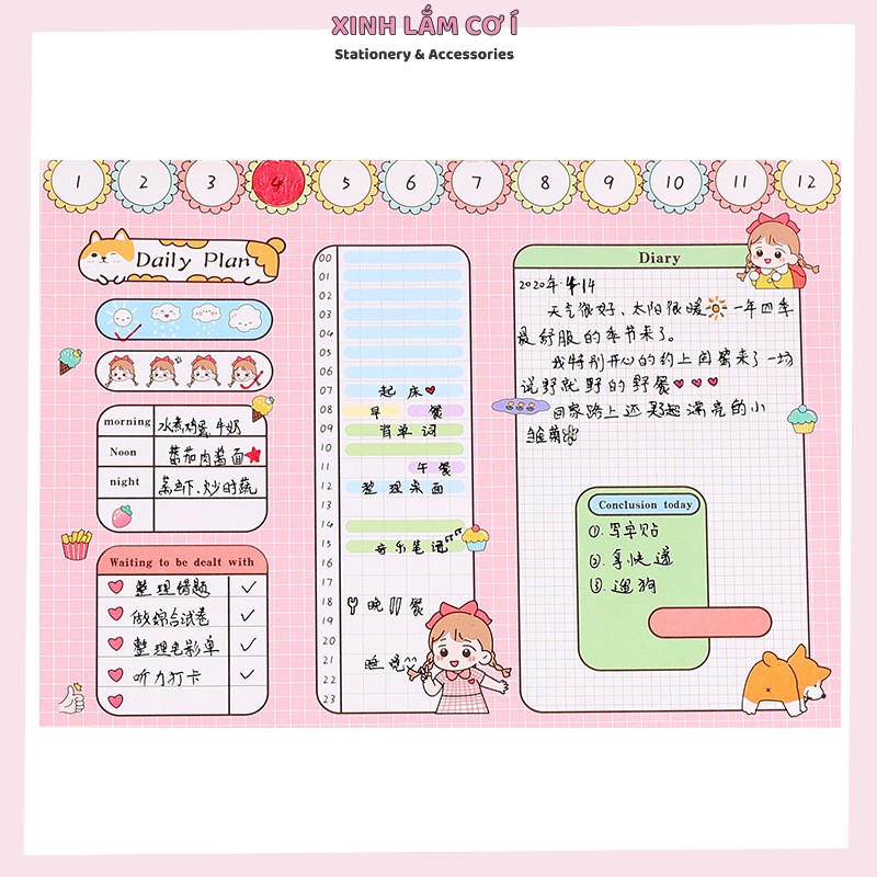 Set 50 Tờ Giấy Ghi Chú, Lên Kế Hoạch, Planner Kiểu Dáng Hoạt Hình Dễ Thương [Xinh Lắm Cơ Í]