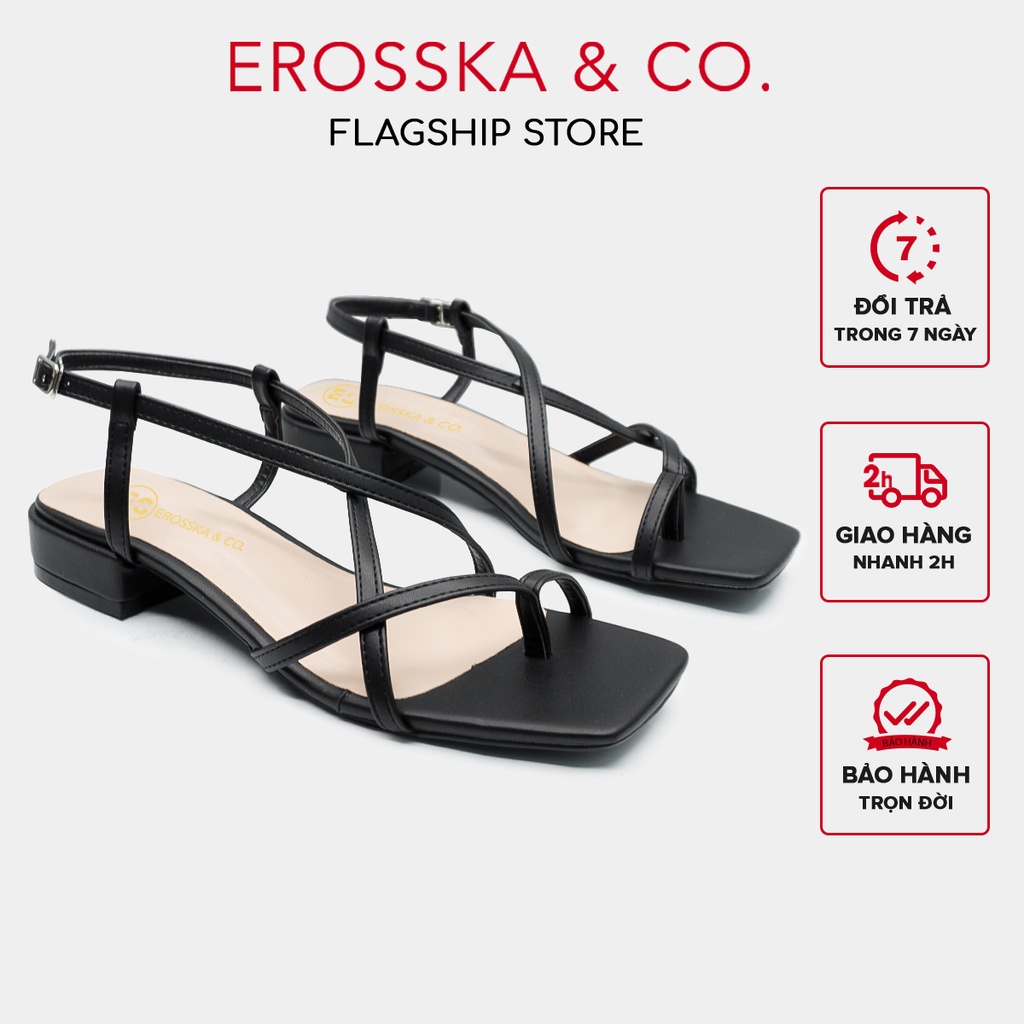 Erosska - Giày sandal cao gót quai mảnh mũi vuông cao 2,5cm màu đen ver 2 - EBO40