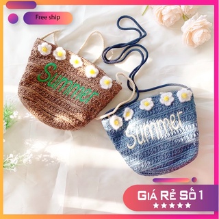 Túi cói Summer đi biển thêu hoa xinh xắn - Tiệm Cói Cô Lê