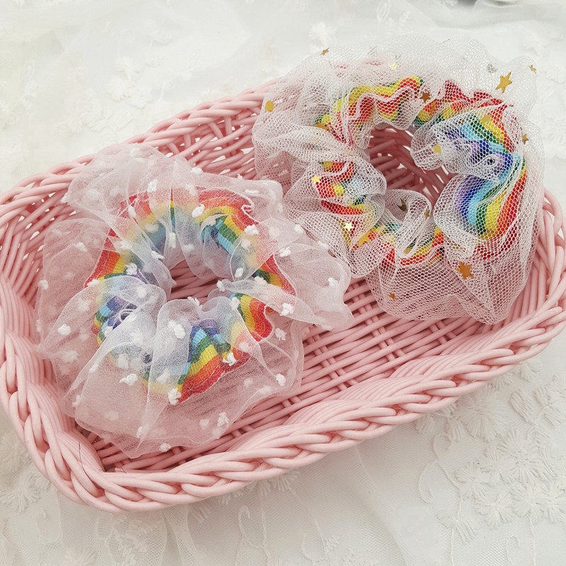 Vòng buộc tóc lưới phối cầu vồng bên trong cho nữ