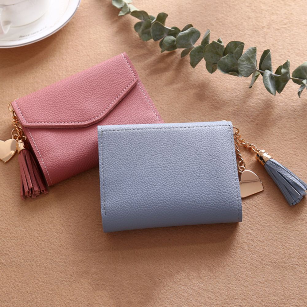 QUINTON Students Purse Female ID Card Holder Wallet Women Love Pendant Fashion Mini Tassel Lovely Money Bag Short Wallets