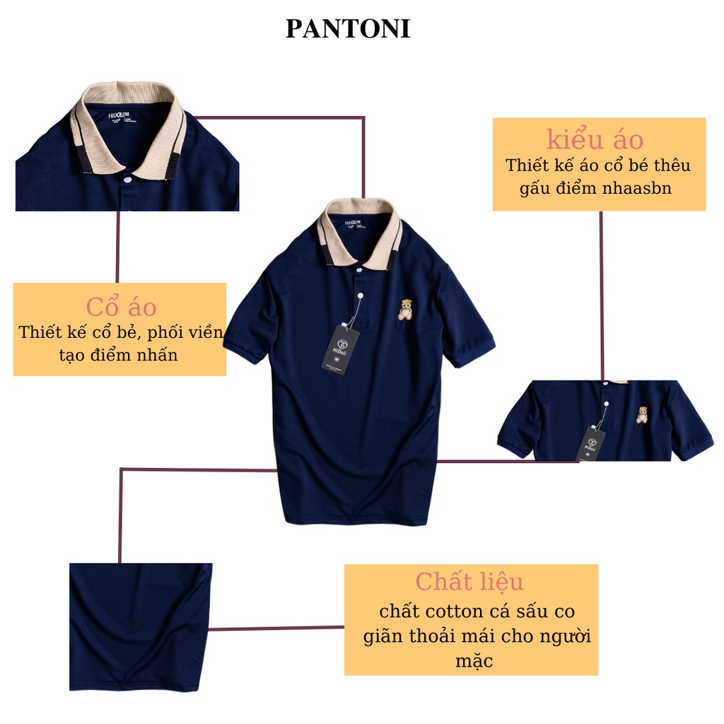 Áo polo nam pantoni, Áo thun nam cổ bẻ thêu gấu tedear vải cá sấu cotton cao cấp chuẩn form (TEDI)