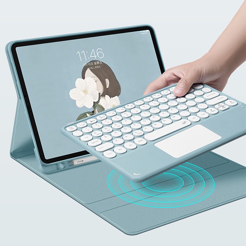 HEXU Bao Da Máy Tính Bảng Kèm Bàn Phím Bluetooth Cho IPad Pro 11 12.9 2021 Air5 Air4 4th 10.9 Air3 10.5 Air2 6th 5th 9.7 7th 8th 9th Gen 10.2 2020 with Pen Slot Holder Protective Case