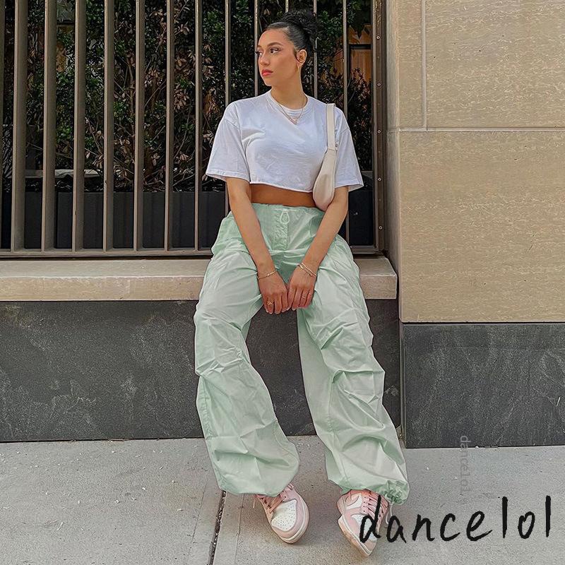 Quần Ống Rộng Lưng Thấp Màu Sắc Đơn Giản Cho Nữ Khiêu Vũ1O1-2000s y2k