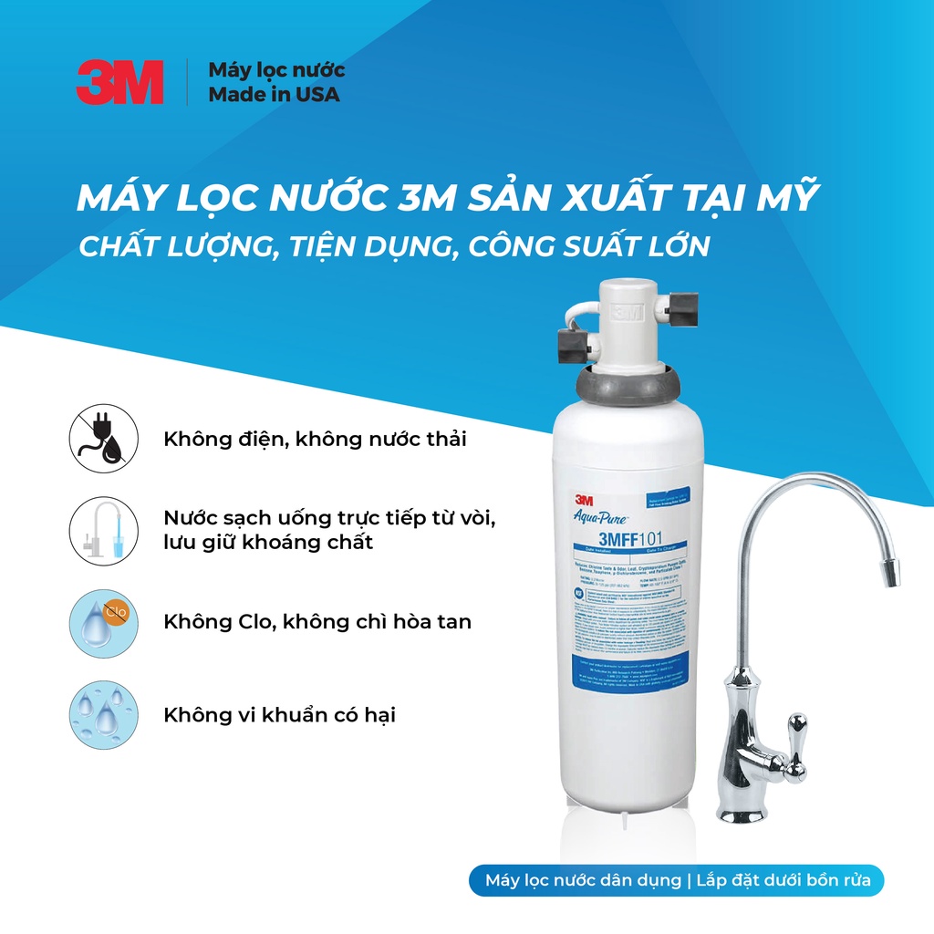 Máy Lọc Nước 3M FF100 Công Suất 22,712L Không Dùng Điện Kèm Vòi 3M