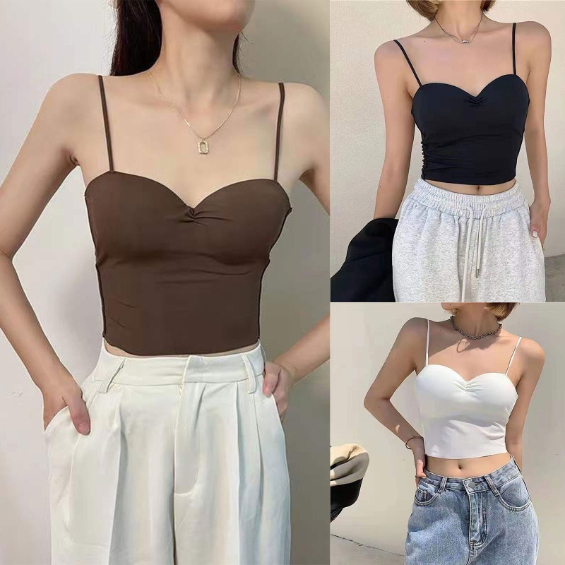 Brroa Áo Lót Ống Ôm Sát Màu Trơn Hở Lưng Có Mút Đệm Thời Trang Mùa Hè Cho Nữ