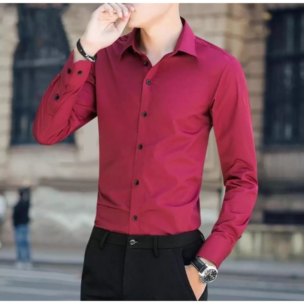 Áo sơ mi nam dáng ôm, vải lụa cotton, phong cách Hàn Quốc