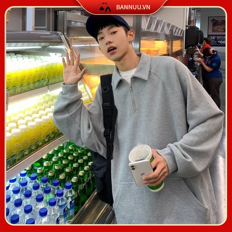 Mới Áo Sweater Cổ Polo áo sweater nữ Phong Cách Hàn Quốc Đơn Giản áo sweater nam Thời Trang SweatShirts Unisex