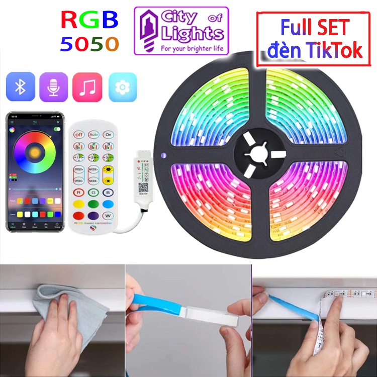 Đèn led trang trí phòng ngủ nháy theo nhạc đèn led tiktok dài 1M 3M 5M hỗ trợ livestream điều khiển qua apps bluetooth
