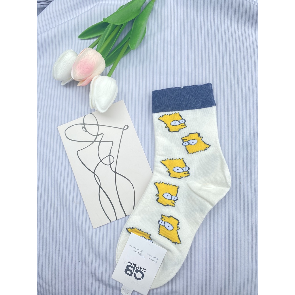 Tất hoạt hình Muzini vớ cao cổ cotton dày dặn in hình simson xinh xắn TN206