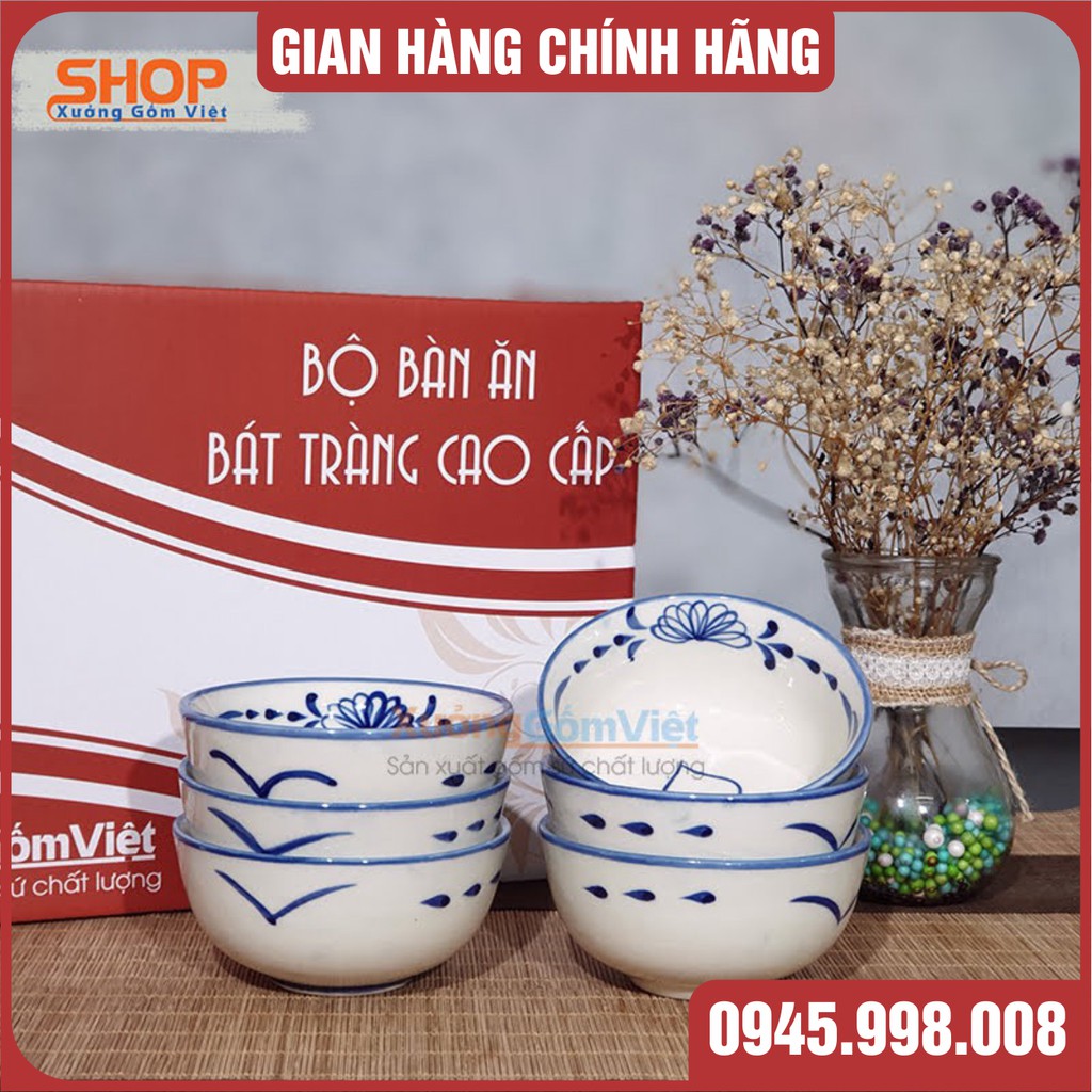 BỘ 6 CHÉN ĂN CƠM SỨ TRẮNG VẼ ĐÀO QUẢ ĐẸP XUẤT SẮC, AN TOÀN VỚI NGƯỜI SỬ DỤNG - XƯỞNG GỐM VIỆT