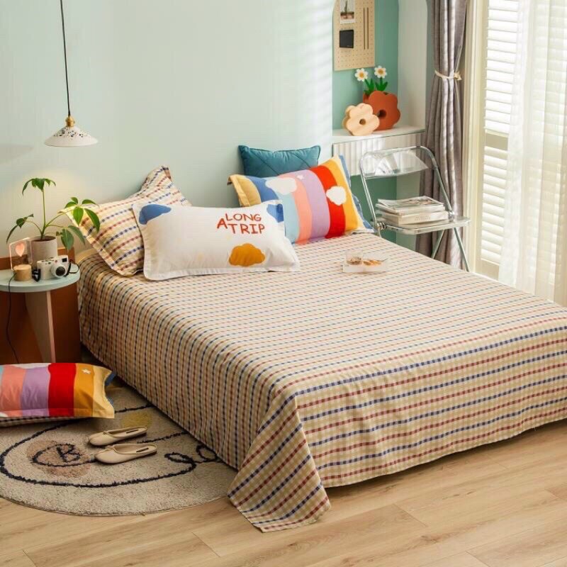 Bộ chăn ga gối cotton poly -mẫu cầu vồng sắc màu -luis bedding miễn phí bo chun