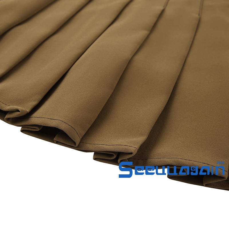 Chân váy tennis xếp ly lưng cao có khóa kéo màu xanh lá/ nâu phong cách preppy cho nữ