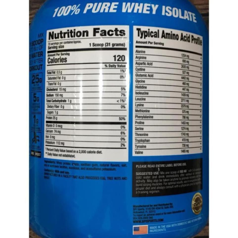 BPI Sports Iso HD Whey Iso HD Sữa Tăng Cơ Bắp 100% Pure Whey Isolate Protein 5 Lbs (2.34Kg) - USA