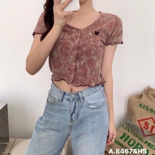Áo crt loang nẹp cúc logo bướm - HS