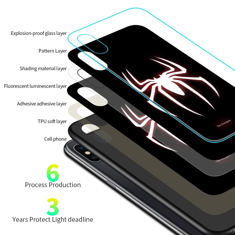 Ốp điện thoại kính dạ quang in hình Avengers Marvel cho iPhone X XS XR XS MAX 11 11 Pro 11 Pro Max