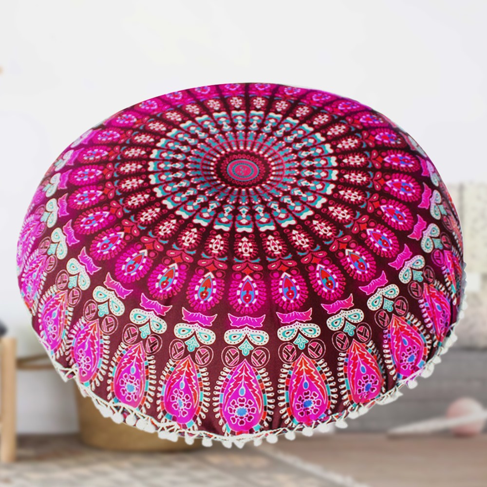 Pophouse Large Mandala Floor Pillows Round Bohemian Meditation Home Cushion Ottoman Pouf