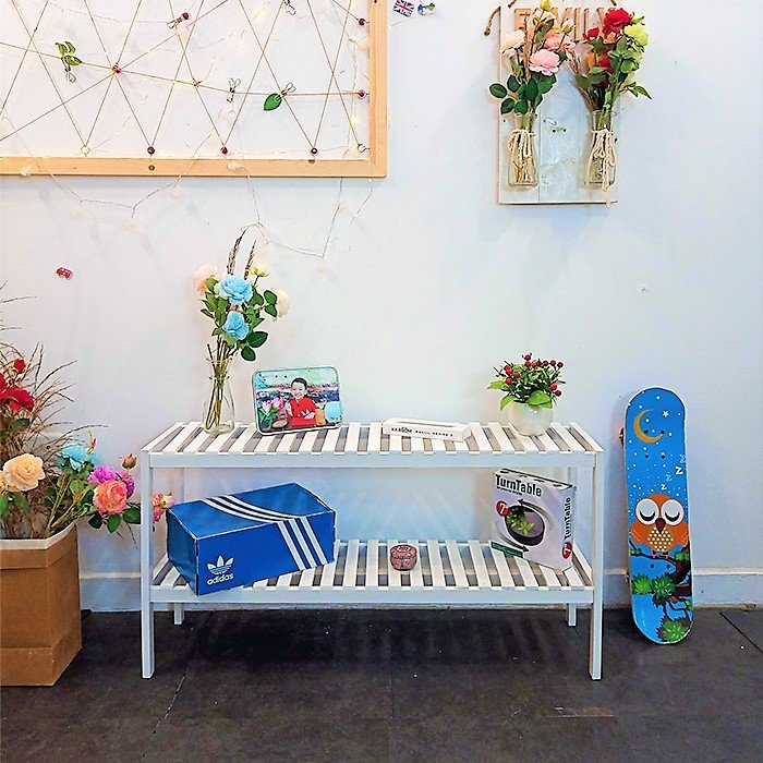 Kệ gỗ đa năng màu trắng 2 tầng dài 100cm phong cách hàn quốc.