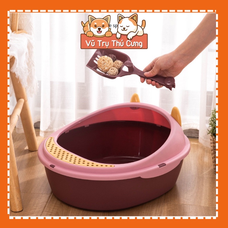 Khay đựng cát vệ sinh cho mèo, nhà vệ sinh cho mèo nhỏ size 34x41cm, mẫu tai mèo