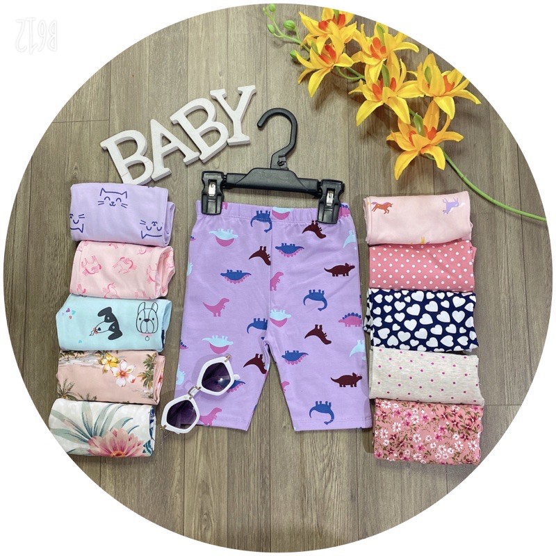 Quần legging hoa văn lửng bé gái combo 5c co giãn hàng xuất dư chuẩn xịn 9-40kg