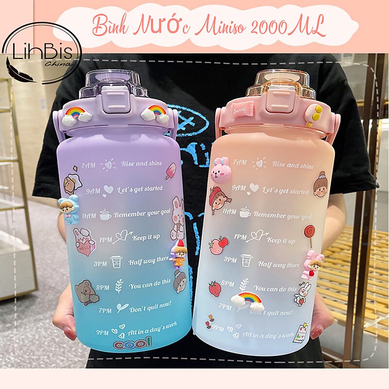 Bình Nước 2L,2000ML Cao Cấp. Bình Nước cute, có vạch chia