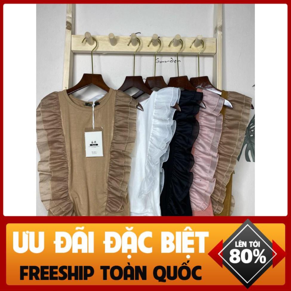 Áo phông sát nách phối bèo cánh tiên von chất thun co giãn *