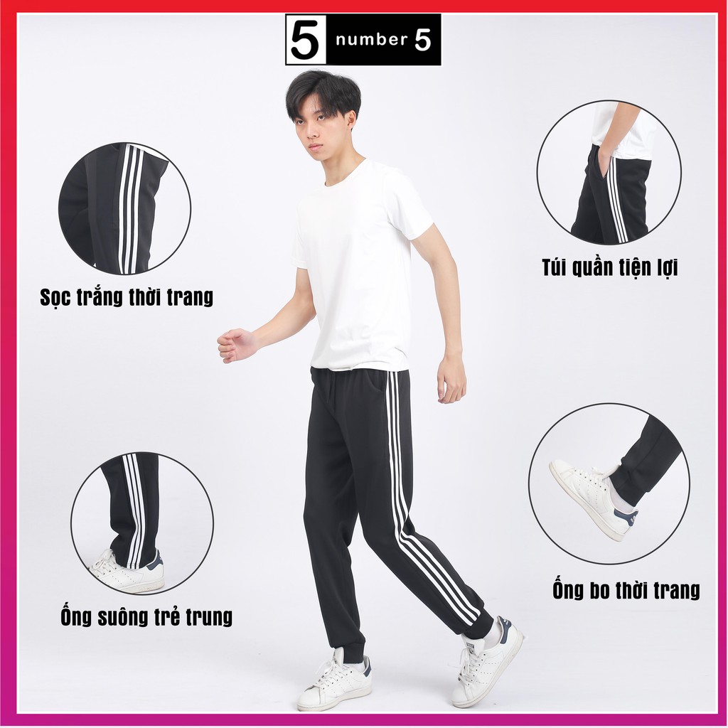 Quần Thể Thao Nam 3 Sọc Nỉ Dày Dặn NUMBER5 Quần Jogger 3 Lines Nam Thu Đông Co Giãn Ống Suông ,Ống Bo