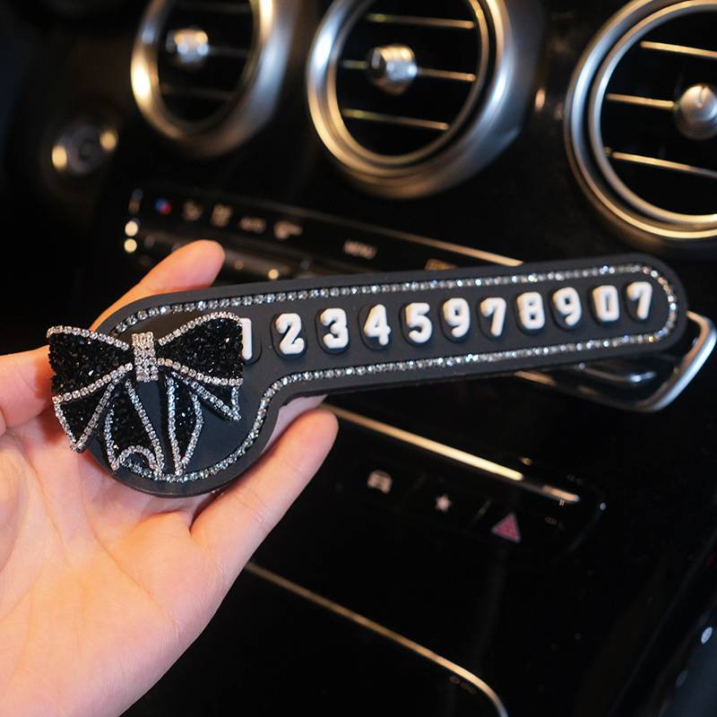Bảng Số Điện Thoại Đặt Taplo Ô Tô Đính Đá Gắn Nơ Xinh Xắn