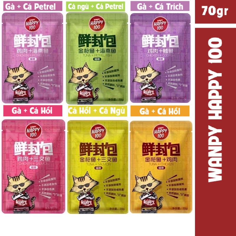 Pate Cho Mèo Wanpy Happy 100 gói 70g Cho Mèo Bổ Sung Dinh Dưỡng - Mã TACCM45