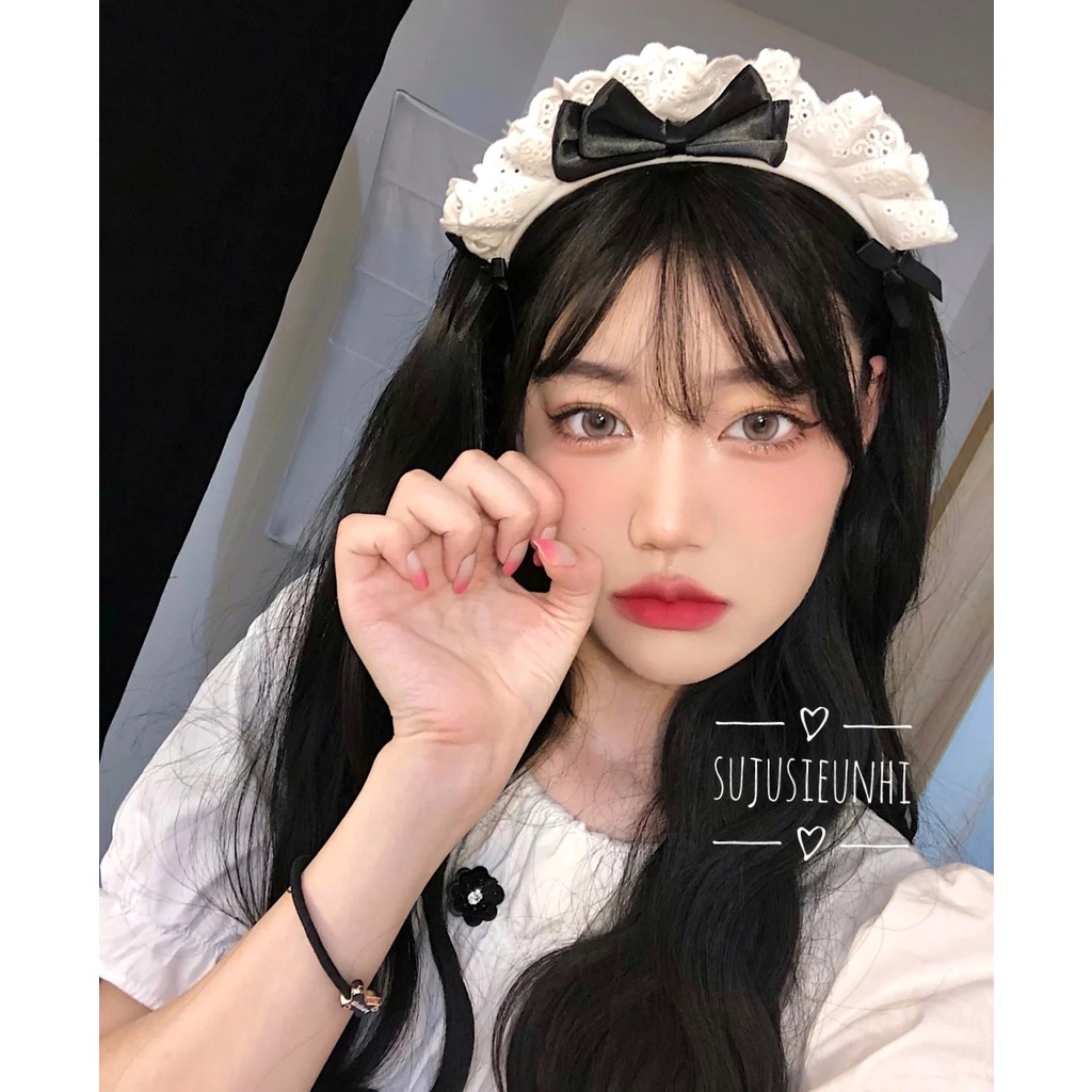 (5 màu) Bờm tóc vải xếp ly đính nơ phong cách nữ hầu Nhật Bản/ băng đô maid