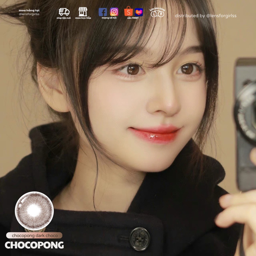 Lens nâng tông mắt nâu tối áp tròng tự nhiên Chocopong Dark Choco Made in Korea | Hạn sử dụng 3-6 tháng