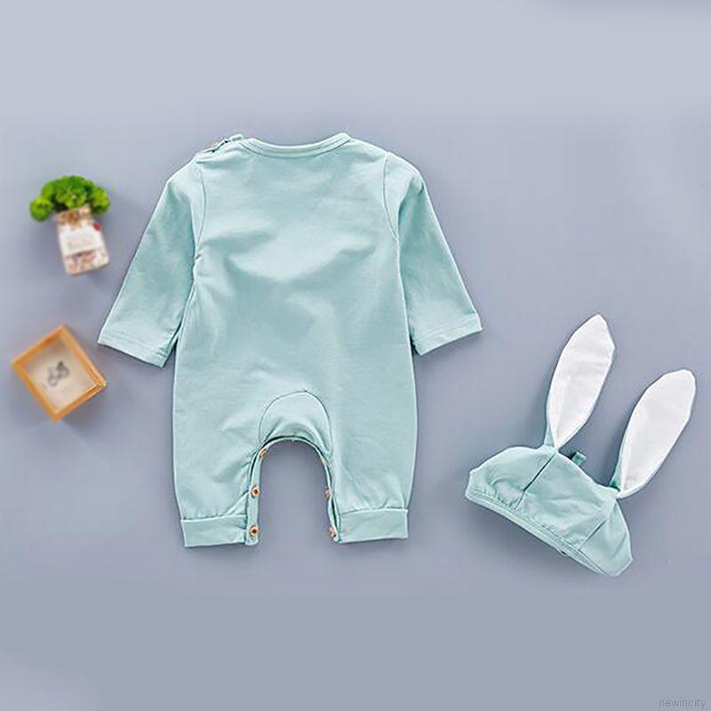 Bộ áo liền quần tay dài hoạ tiết chú thỏ đáng yêu kèm nón cho bé
