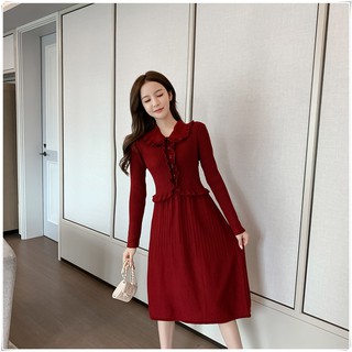 Váy cho con bú, chất len, dáng xòe xếp li