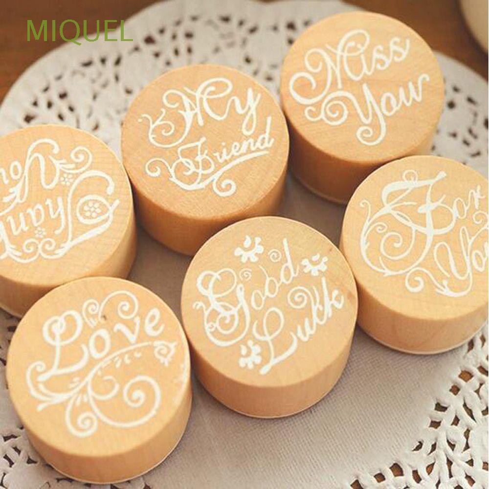 MIQUEL Love You Thank You Wooden Rubber Stamp DIY Letter Stamp Floral Flower Pattern Craft Round for Scrapbook Retro Vintage Photo Album Embossing