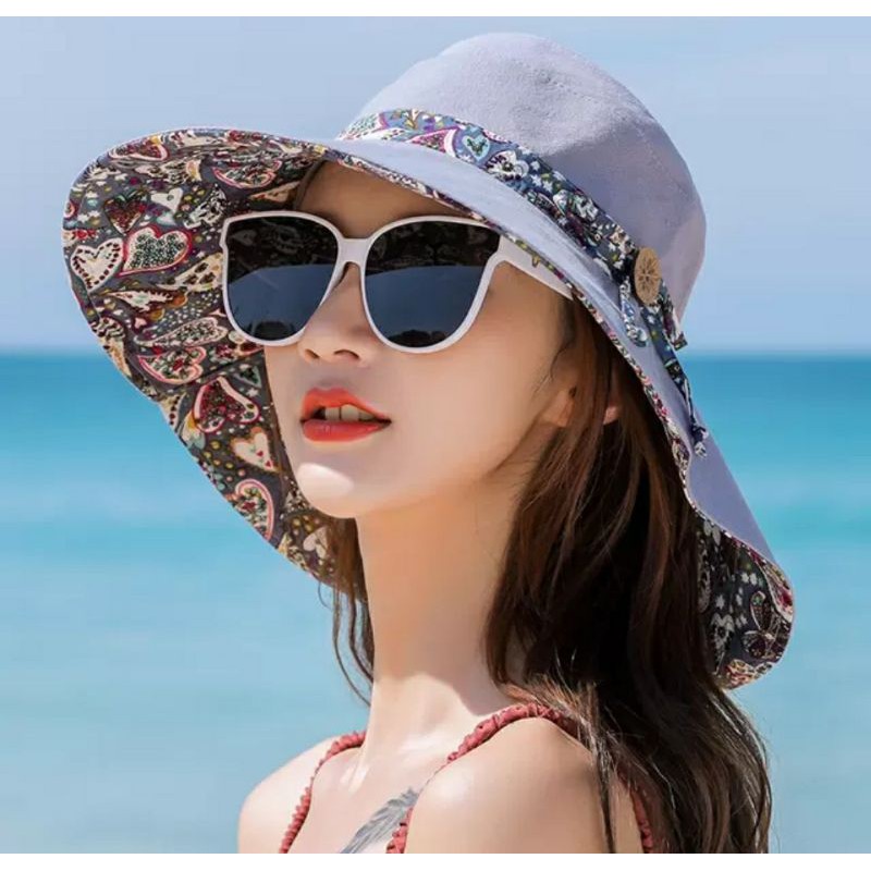 Mũ rộng vành đội 2 mặt gấp gọn, nón đi biển rộng vành