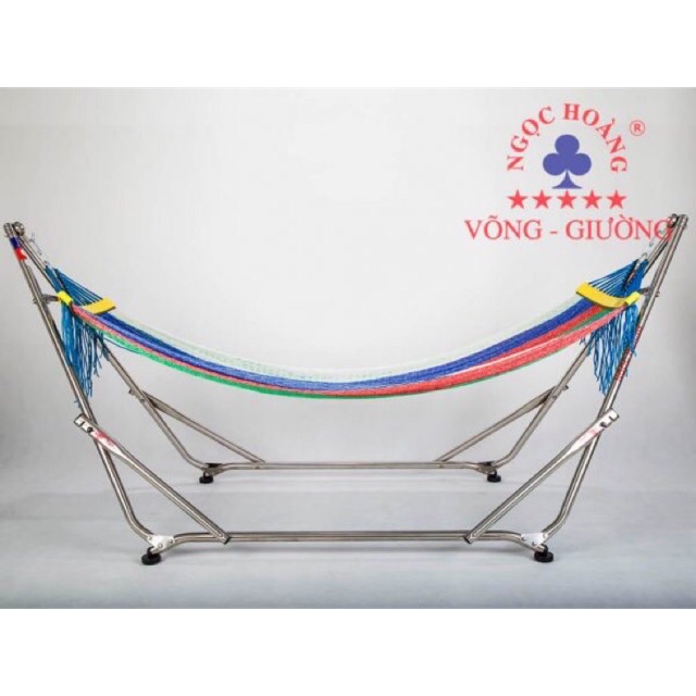 Bộ khung và võng inox Thuyền Rồng, võng cán gỗ Thuyền Rồng, chịu tải trọng 200kg, lưới võng chắc chắn