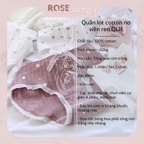 Quần lót nữ cotton tăm nơ viền ren mềm mại săc Tím nhẹ nhàng thời trang Rose Accessories QL11