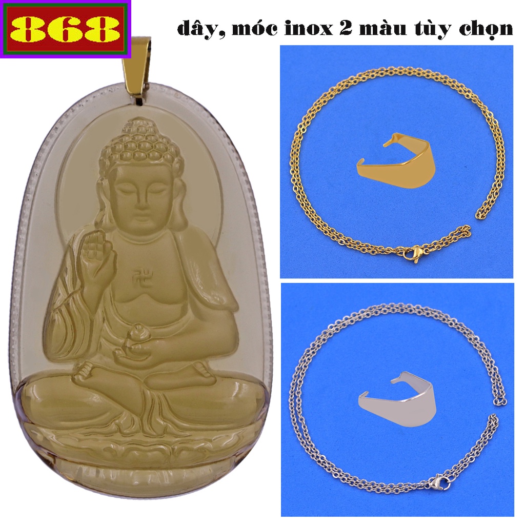 Vòng cổ dây inox hộ mệnh tuổi Tuất, Hợi - Mặt Phật A Di Đà đá obsidian VINOBB1 - Size phù hợp cho nam và nữ