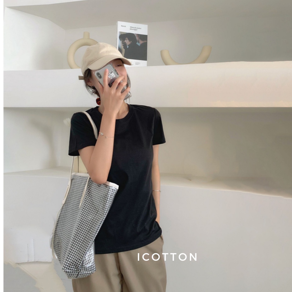 Áo thun nữ trơn cổ tròn form ôm iCotton áo phông dáng ôm body nhiều màu cotton 100%