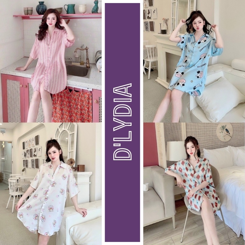 Váy ngủ sơ mi sexy dáng suông lụa satin cao cấp D'LYDIA DB06