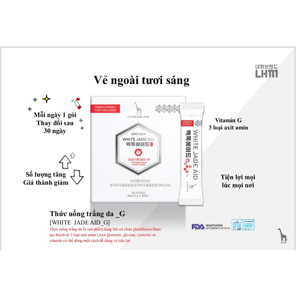 GÓI UỐNG TRẮNG DA WHITE JADE AID &amp; Thực phẩm chức năng BỔ SUNG COLLAGEN  HÀN QUỐC tại Nguyễn Gia group